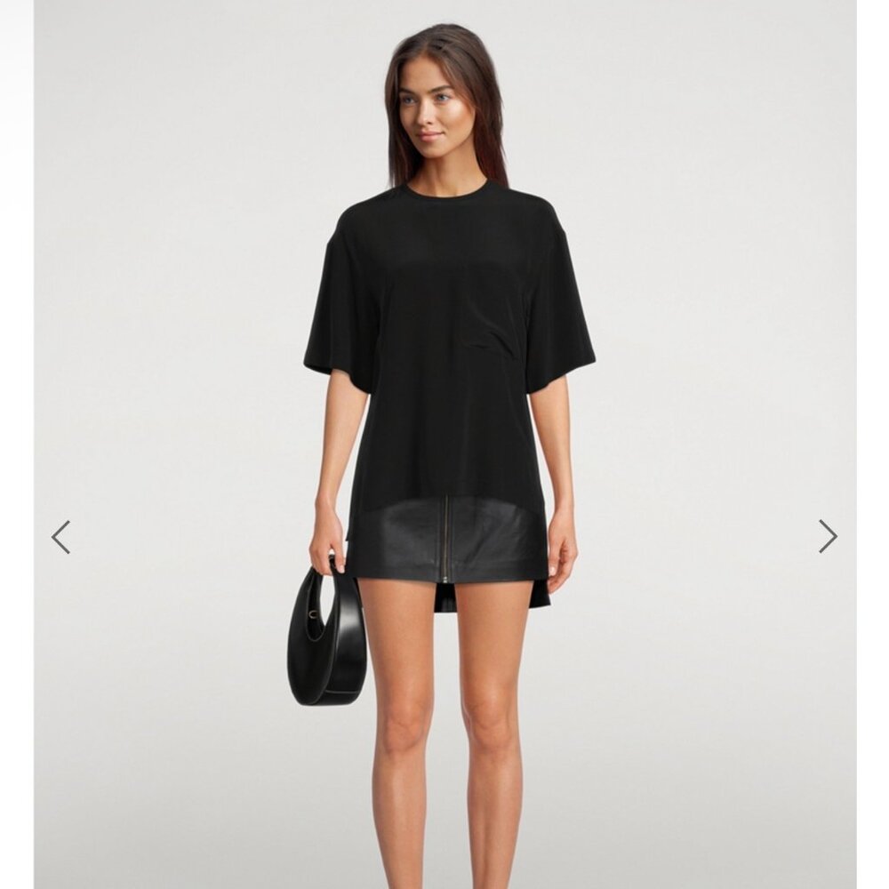 Equipment Myra Black Leather Skirt Asymmetric High-Low Size 8 Lambskin